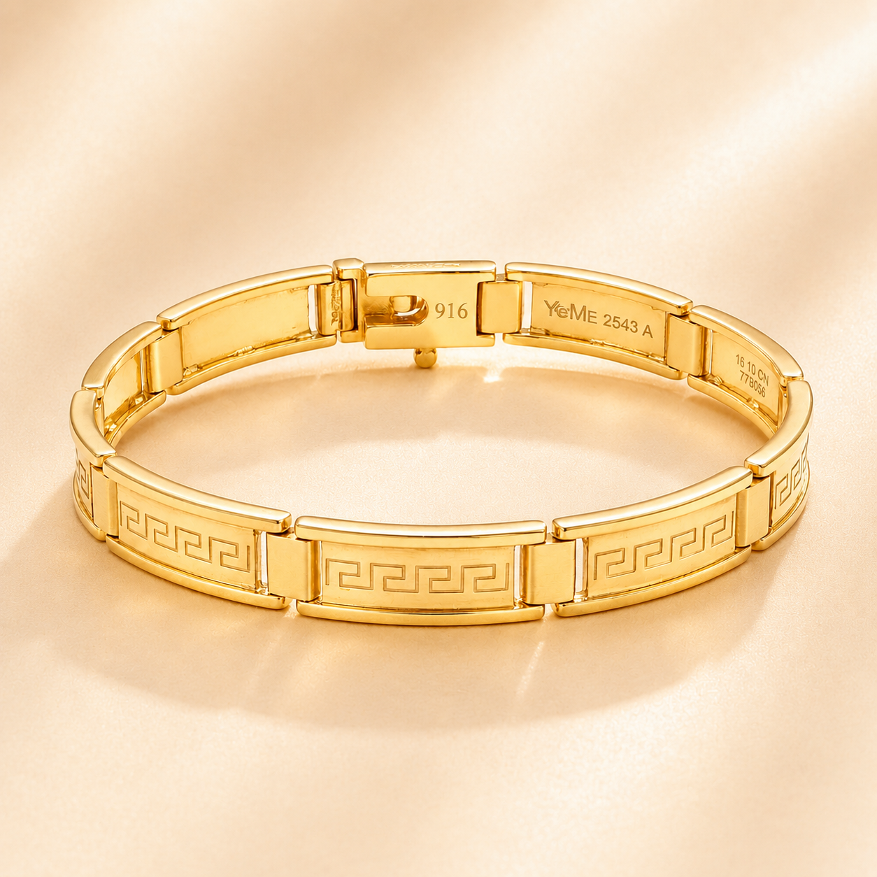 22K Gold Greek Key Design Kada for Men | Classic Gold Bracelet