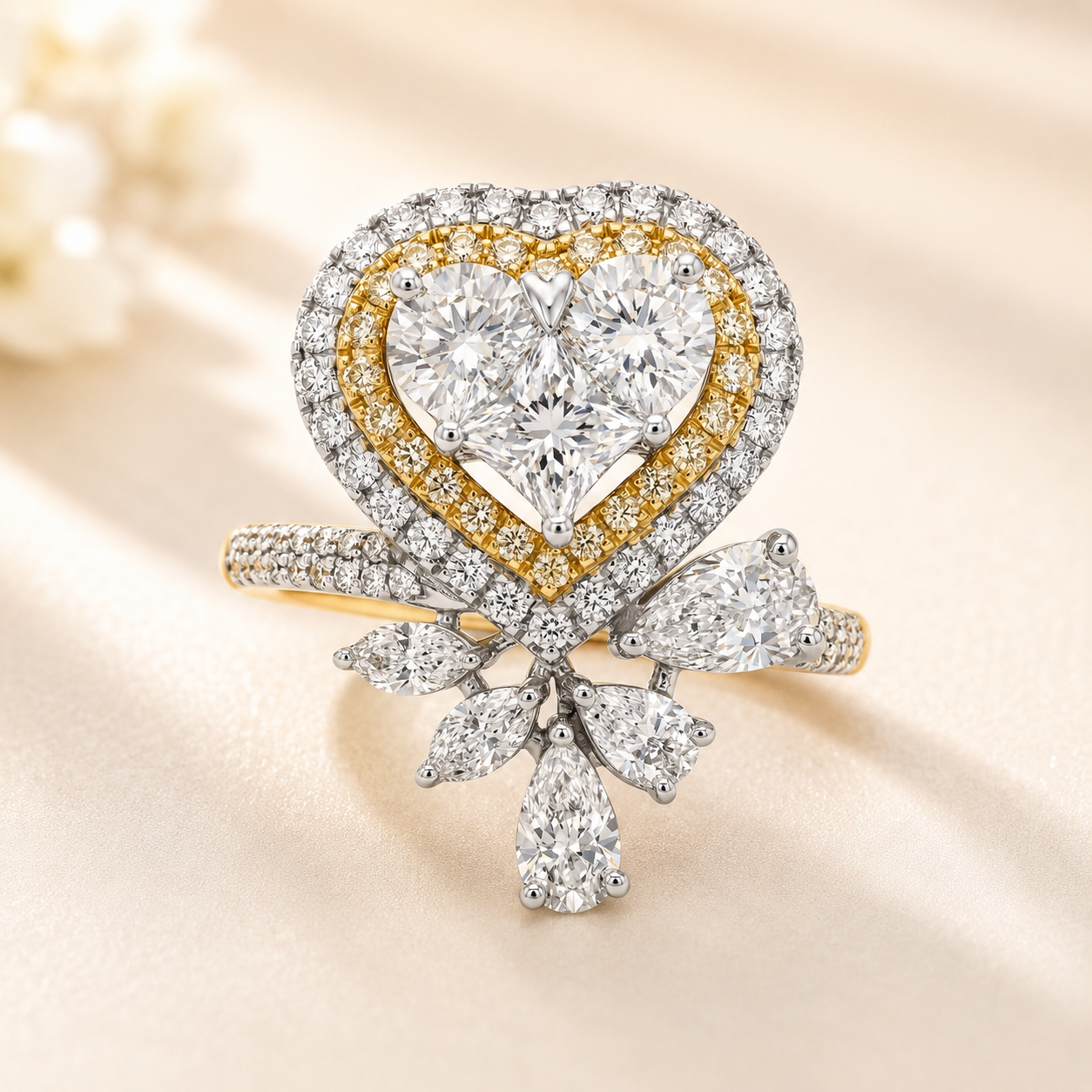 Heart Shape Diamond Gold Ring for Women
