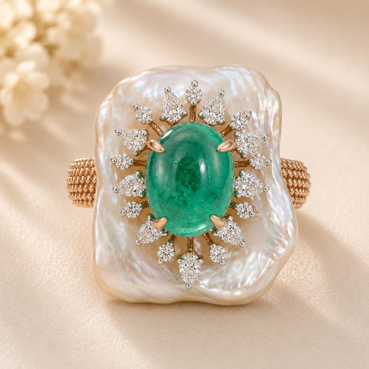 Emerald Diamond Statement Ring Gold Designer