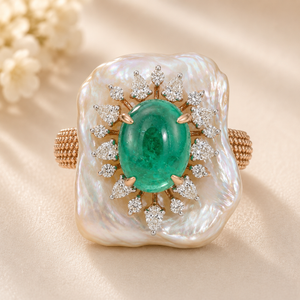 Emerald Diamond Statement Ring Gold Designer