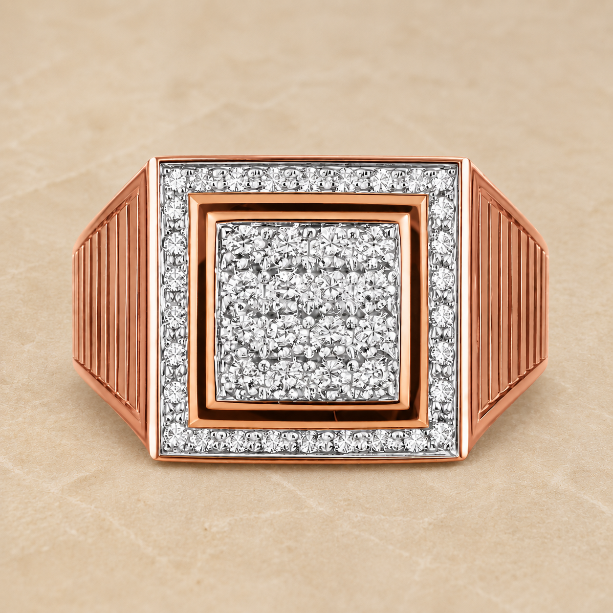 Men’s Diamond Signet Ring Gold Square Design