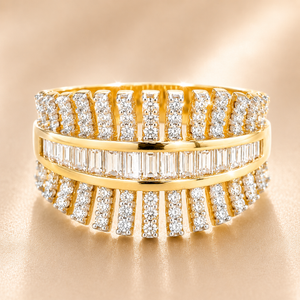 22KT Gold Multi-Row CZ Band Ring | Designer Layered Style