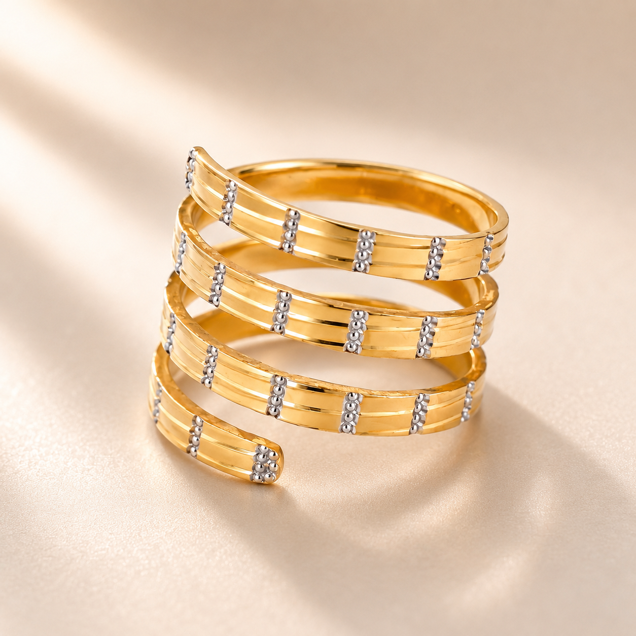 22KT Multi-Layered Gold CZ Ring