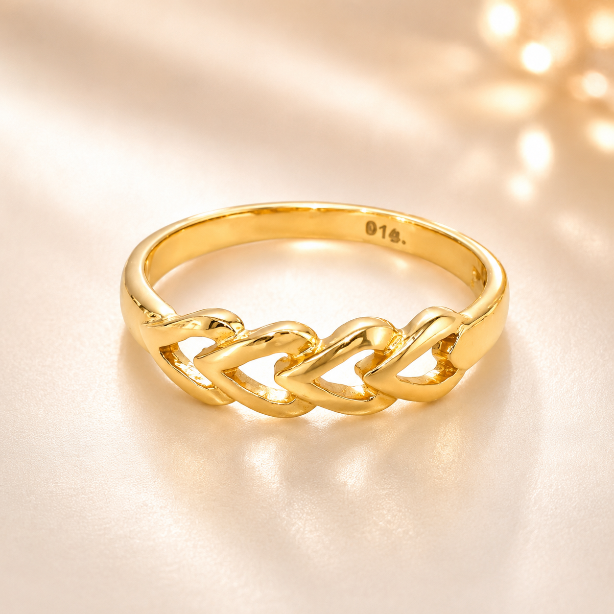 22KT Trendy Heart Chain Gold Ring for Women