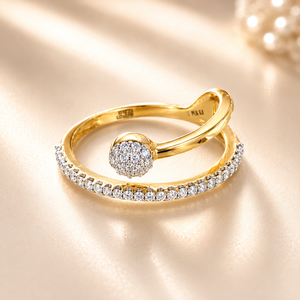 22KT Gold Ring for Women | CZ Ball & Half Stone Band