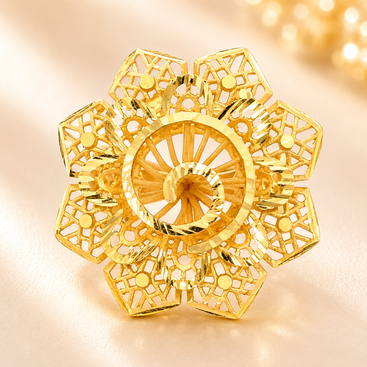 22KT Gold Floral Ring for Women | Intricate Cutwork Design