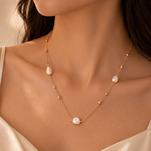 18KT Minimal Pearl Chain | Rose Gold Bead Detailing