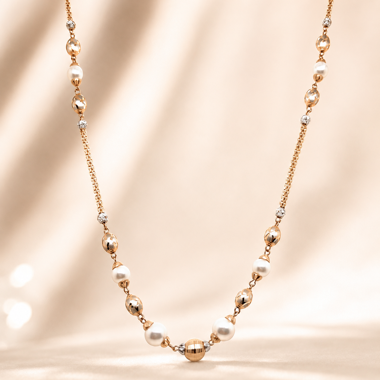 Designer Gold Bead & Pearl Chain | Stylish Pattern