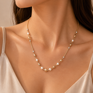 Designer Gold Bead & Pearl Chain | Stylish Pattern