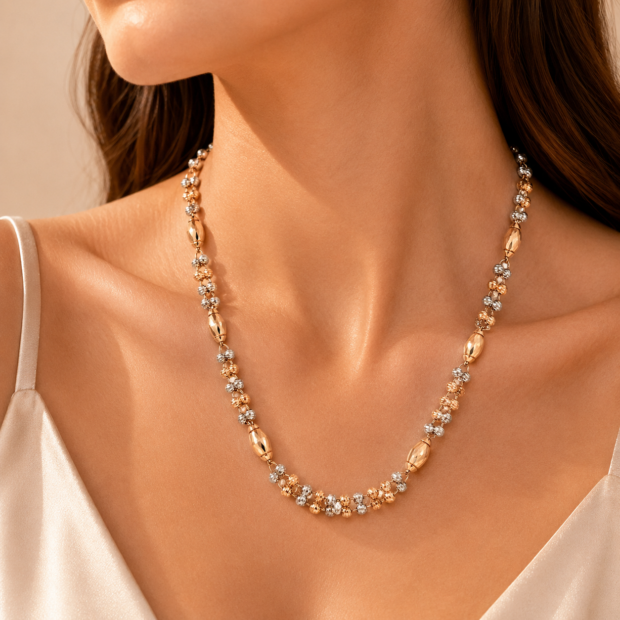 Two-Tone Daily Wear Gold Bead Chain | Stylish Bead Pattern
