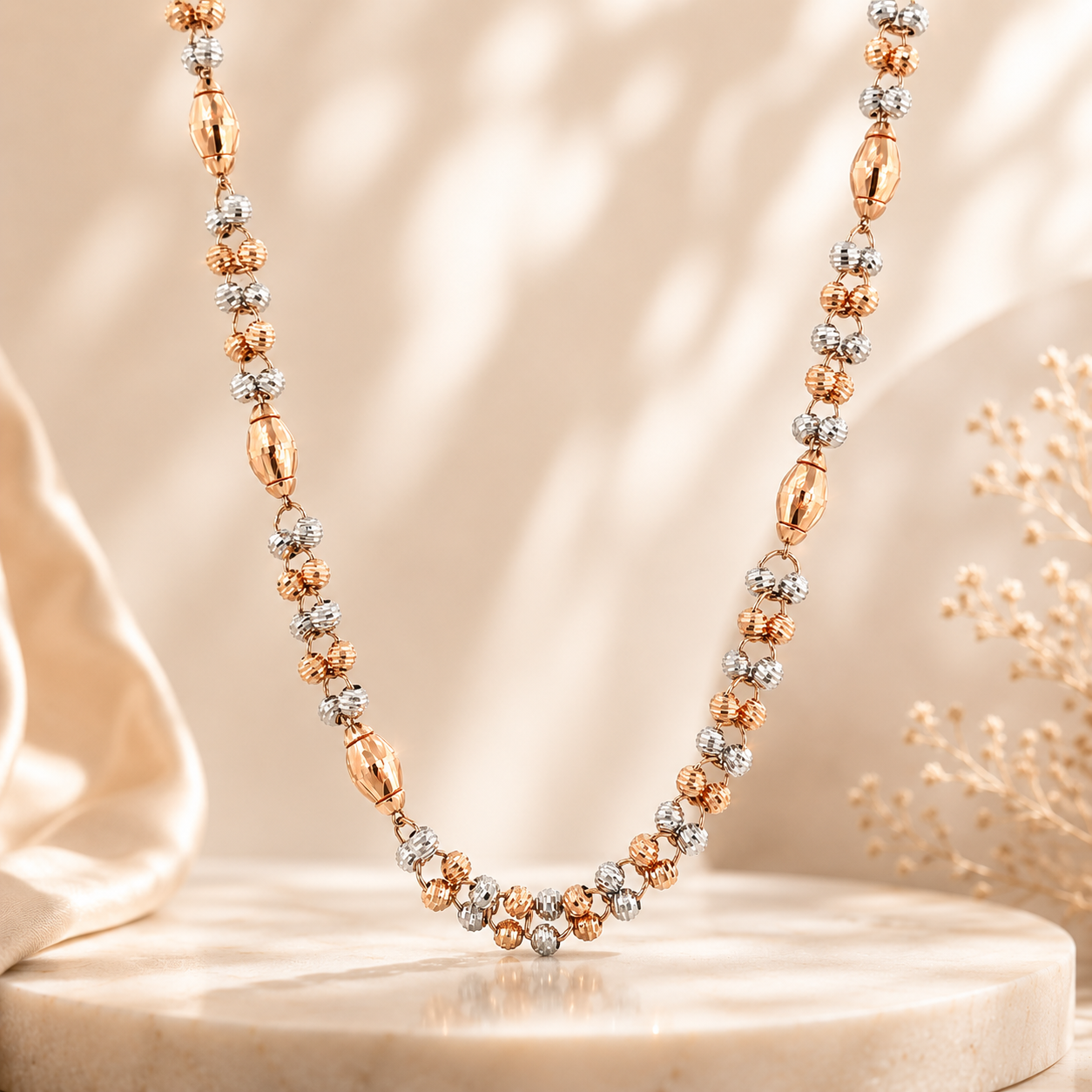 Two-Tone Daily Wear Gold Bead Chain | Stylish Bead Pattern