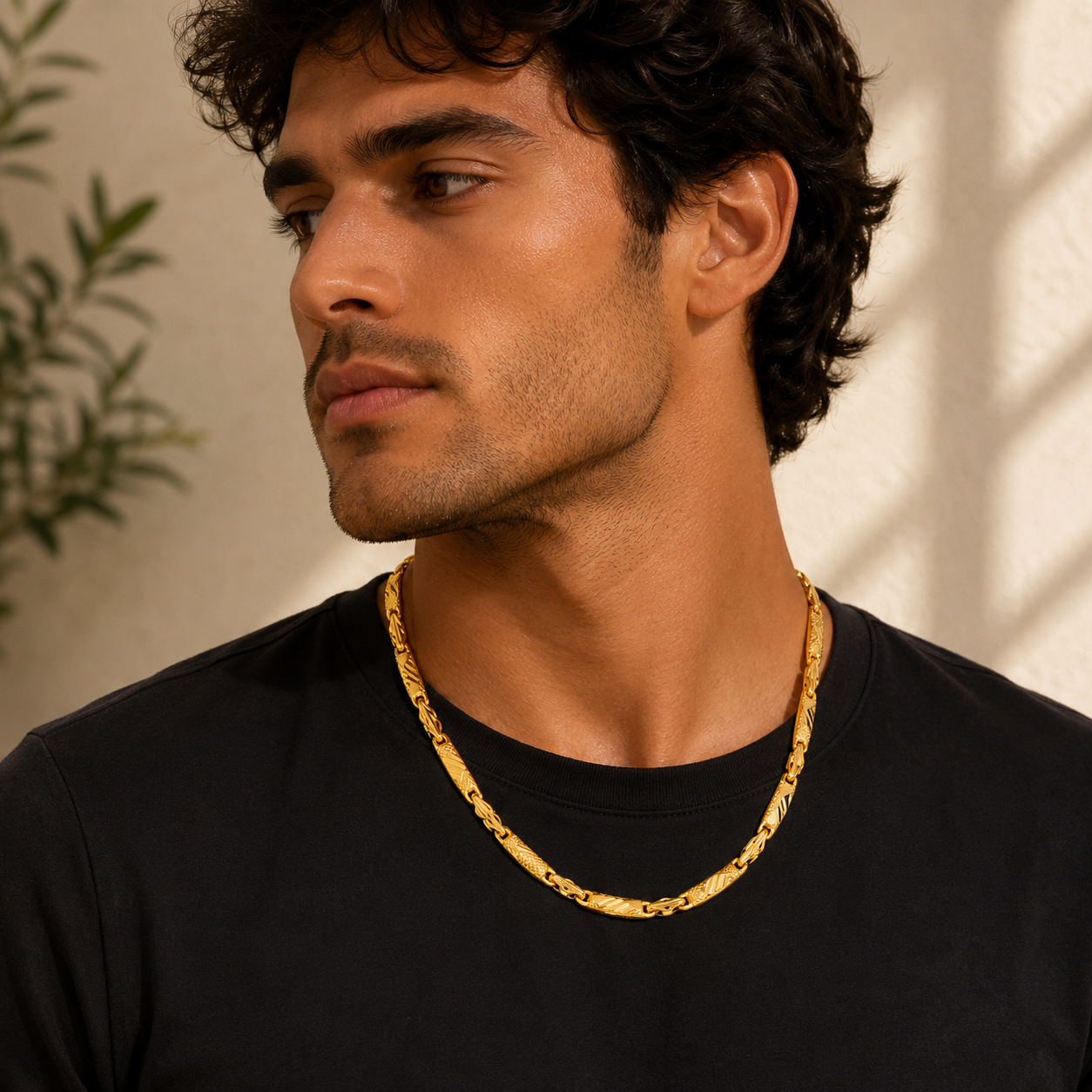 22K Gold Prism Texture Link Necklace
