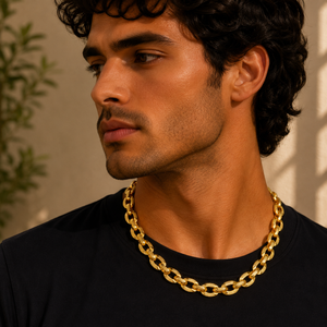 22K Gold Textured Oval Link Chain Necklace