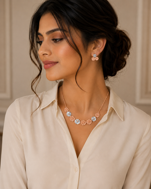 18KT Lightweight Floral Necklace Set for Women