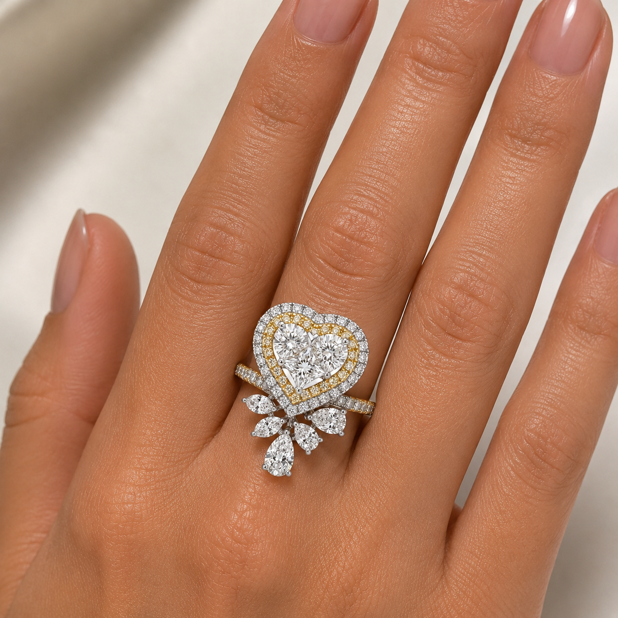Heart Shape Diamond Gold Ring for Women