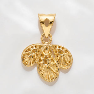Yellow gold pendant featuring a three-leaf design with intricate engraved detailing and textured patterns, creating a traditional and elegant look.