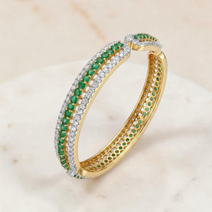 18KT Gold Emerald & Diamond Designer Bangle for Women