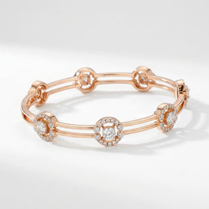 18KT Rose Gold Halo Diamond Station Bangle