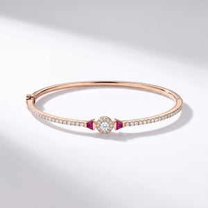 18KT Rose Gold Ruby Halo Diamond Bangle