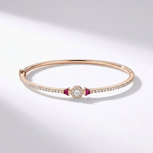 18KT Rose Gold Ruby Halo Diamond Bangle