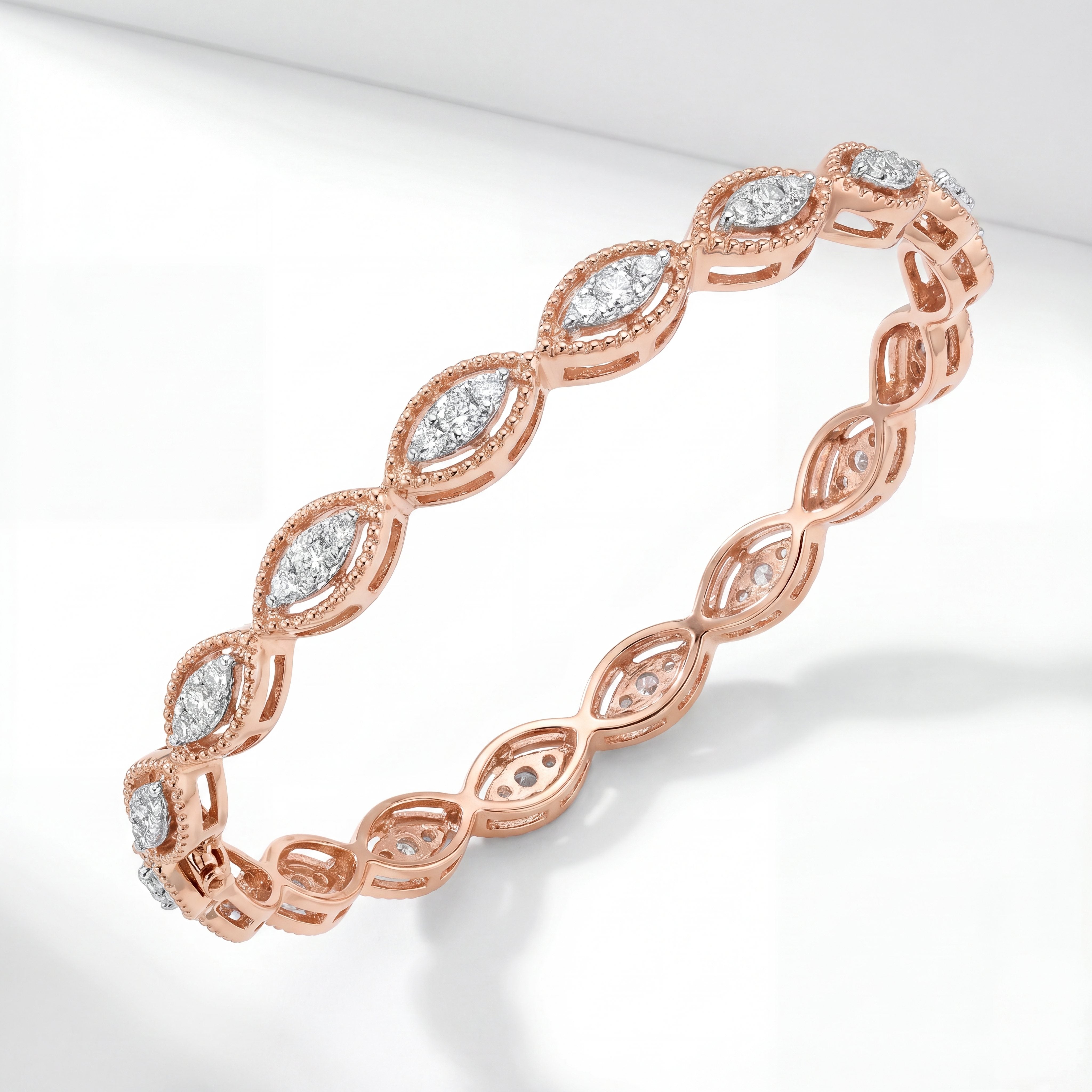 18KT Rose Gold Marquis Halo Diamond Bangle