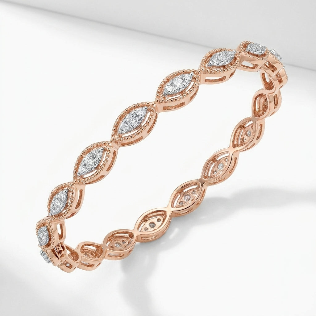 18KT Rose Gold Marquis Halo Diamond Bangle
