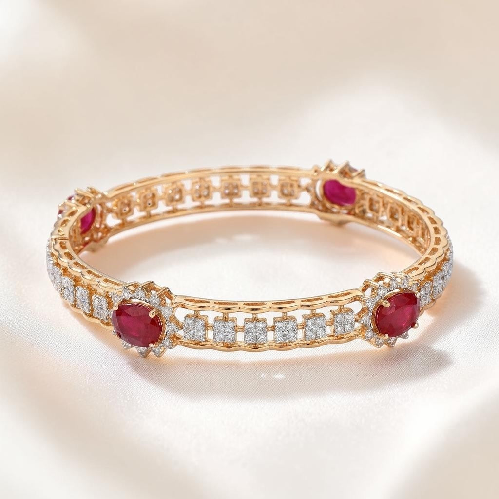 18KT Gold Regal Ruby Diamond Bangle