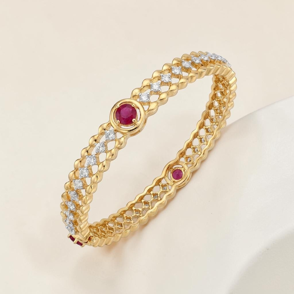 18KT Gold Ruby Weave Diamond Bangle