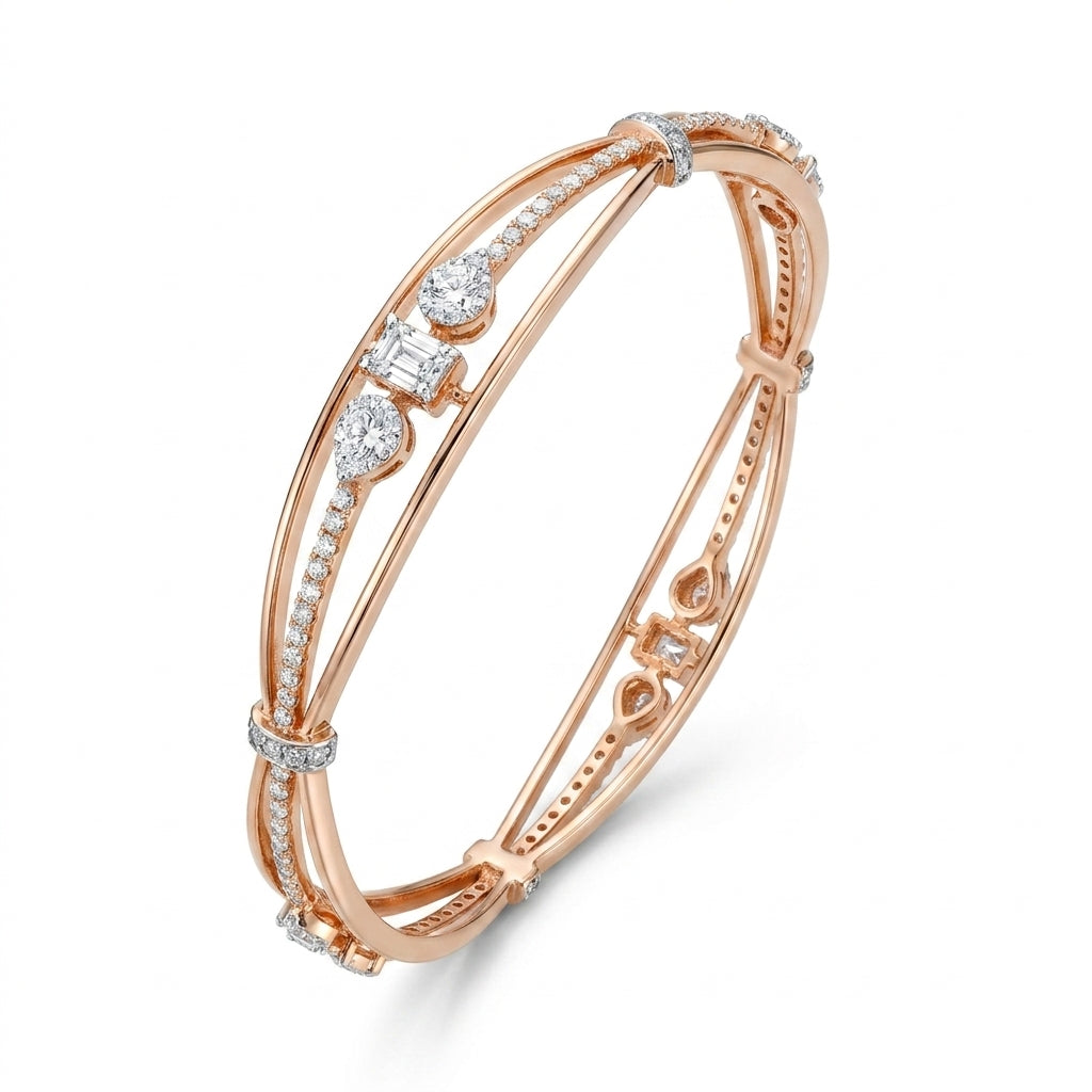 18KT Rose Gold Trilogy Diamond Crossover Bangle