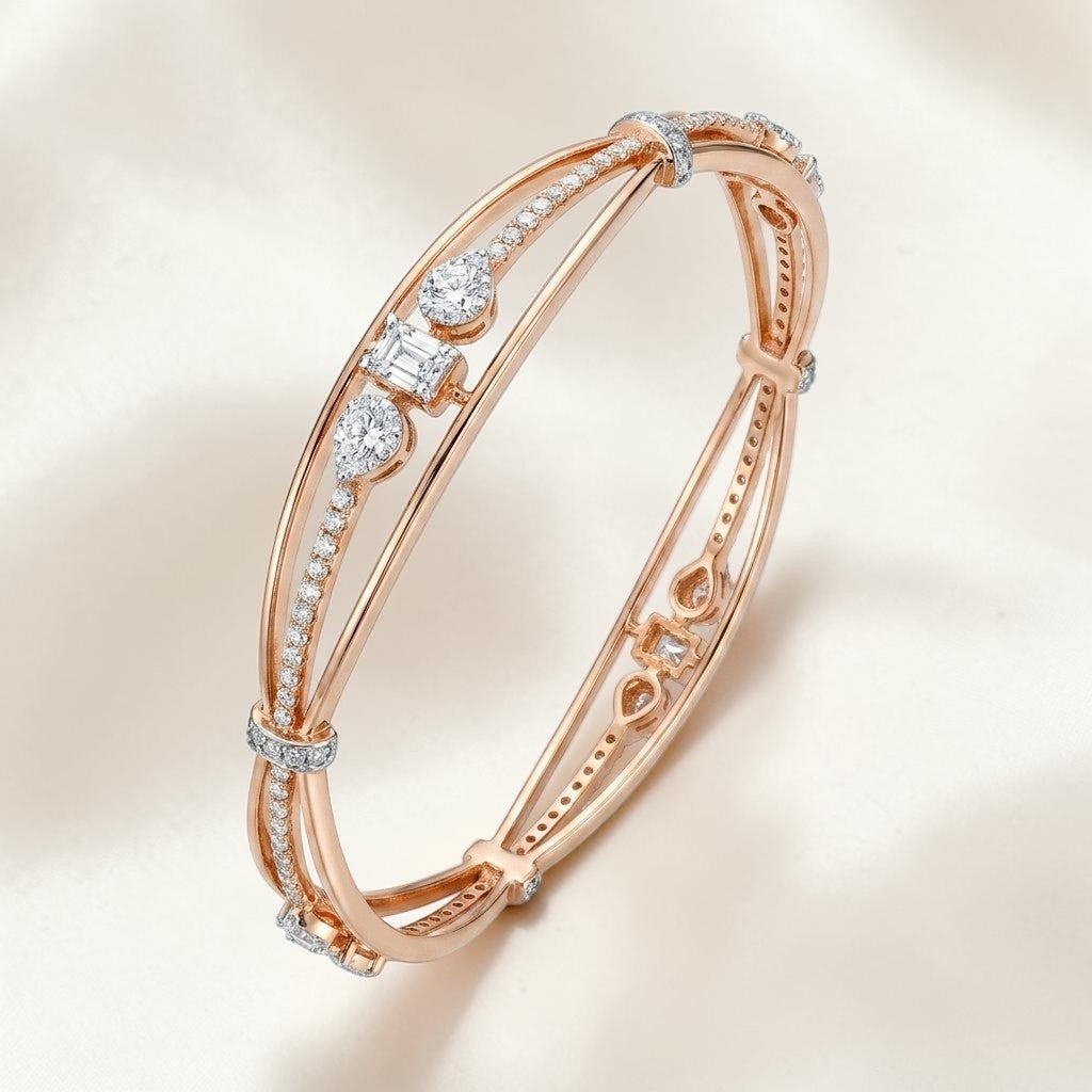 18KT Rose Gold Trilogy Diamond Crossover Bangle