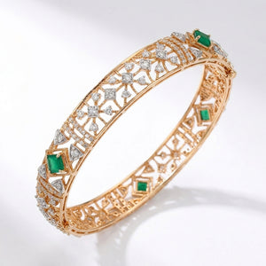 18KT Gold Emerald Lattice Diamond Bangle