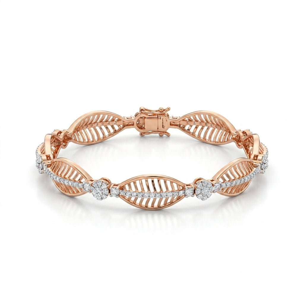 18KT Rose Gold Diamond Leaf Symphony Bangle