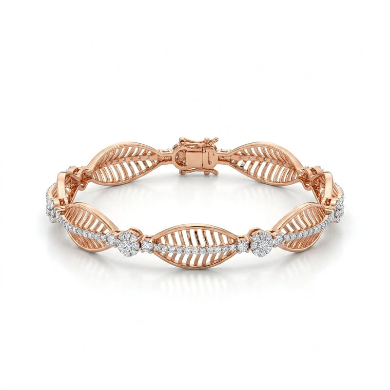18KT Rose Gold Diamond Leaf Symphony Bangle