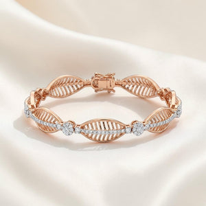 18KT Rose Gold Diamond Leaf Symphony Bangle