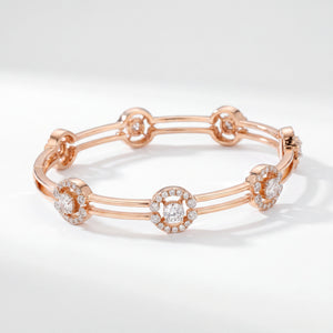 18KT Rose Gold Halo Diamond Station Bangle