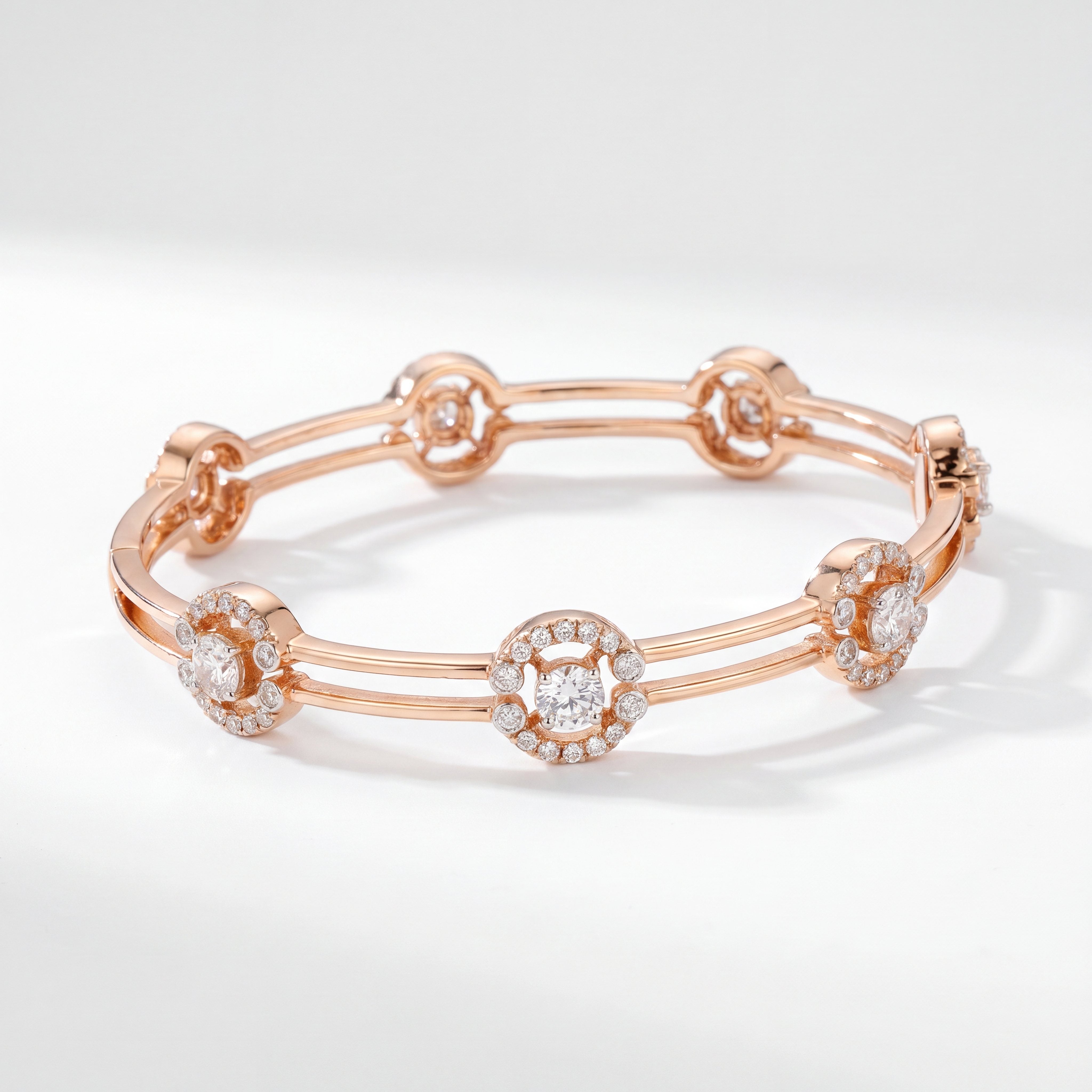 18KT Rose Gold Halo Diamond Station Bangle