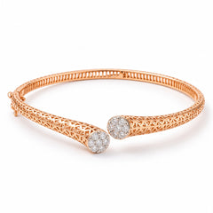 18KT Rose Gold Open-Cuff Filigree Diamond Bangle Bracelet