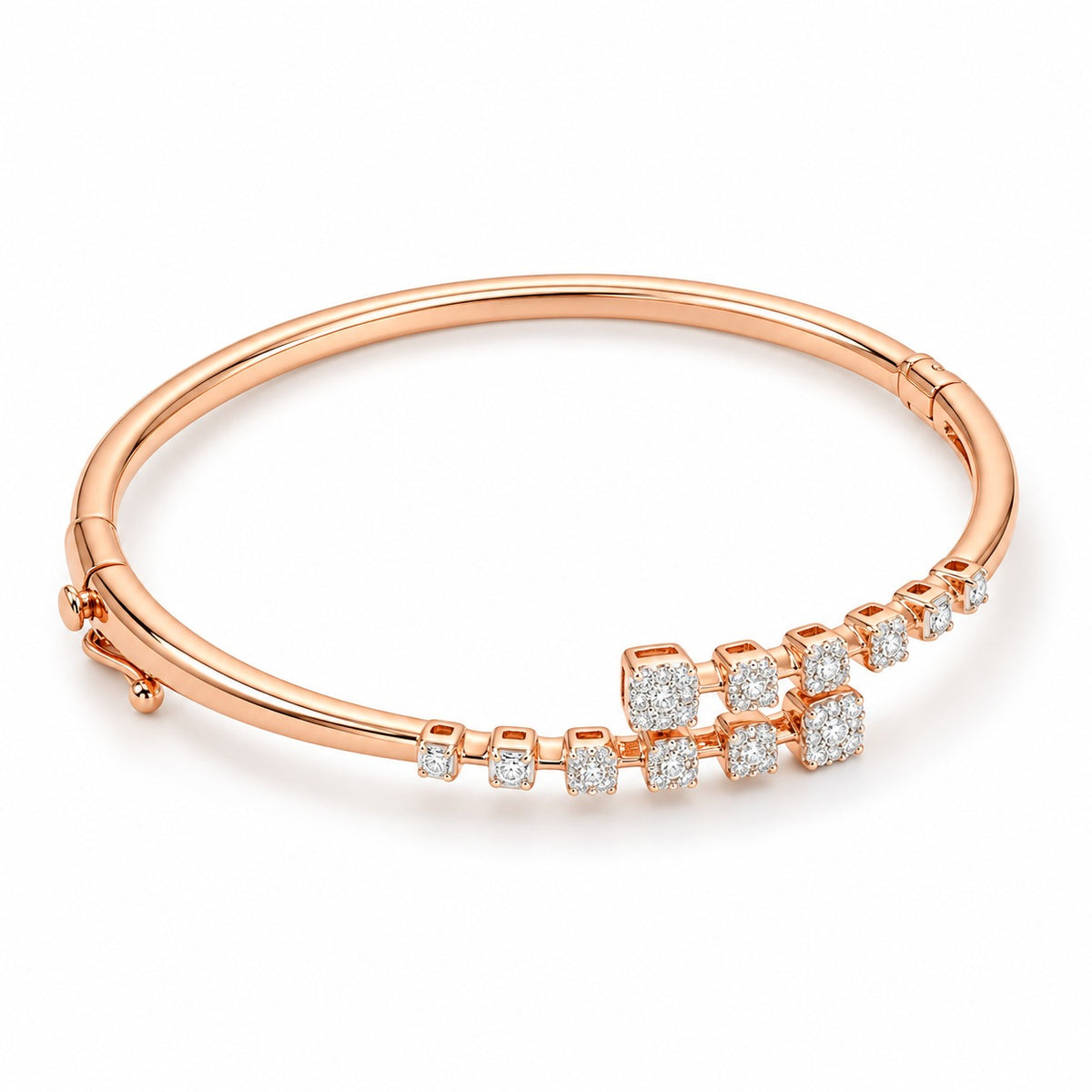 18KT Rose Gold Geometric Diamond Cluster Bangle Bracelet