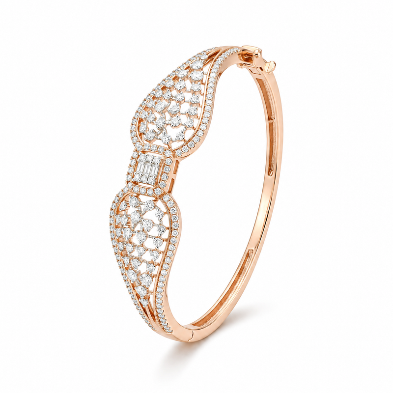 18KT Rose Gold Twin Leaf Diamond Bracelet