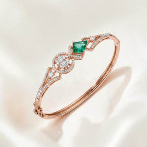18KT Rose Gold Emerald Halo Diamond Bracelet