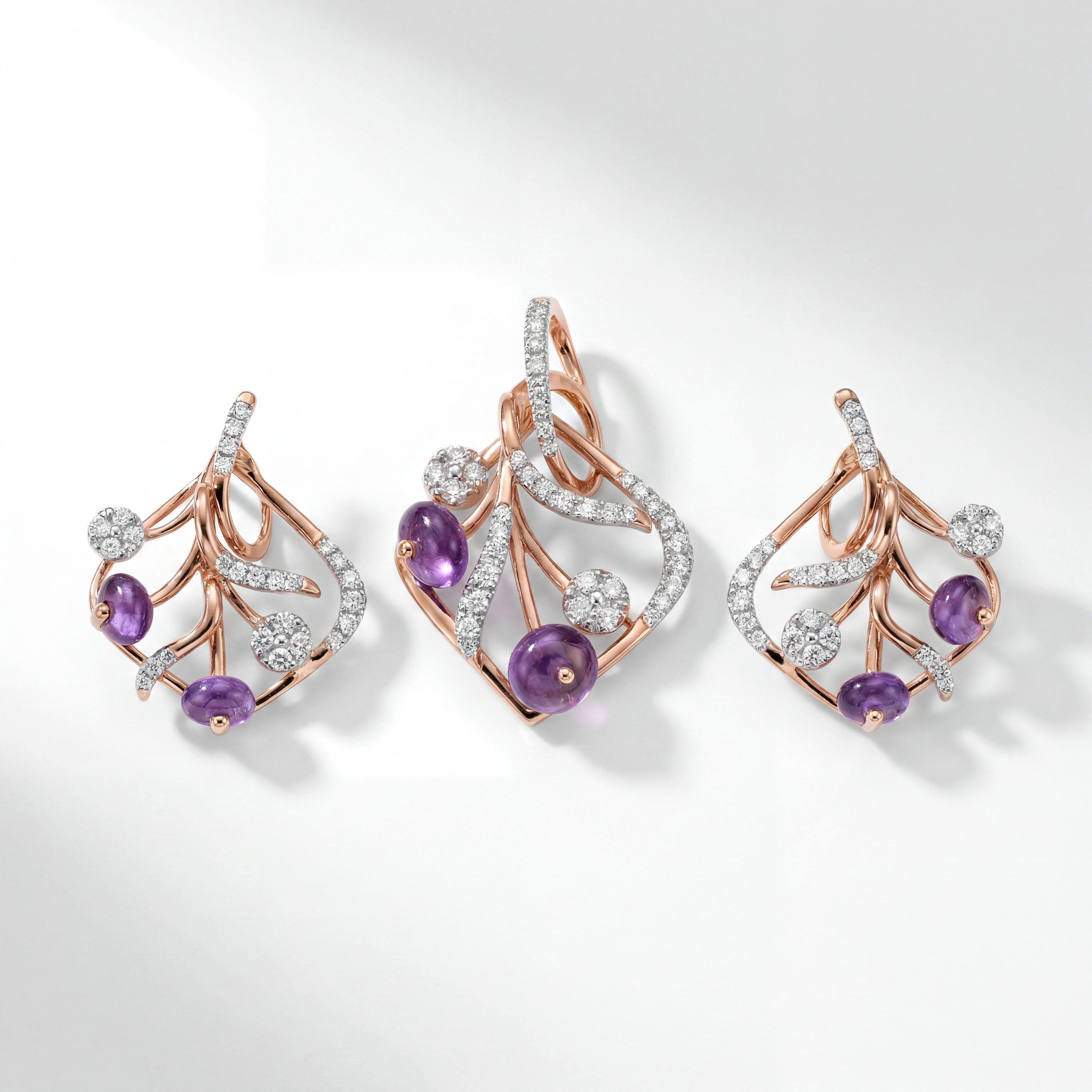 18K Rose Gold Amethyst & Diamond Pendant Set