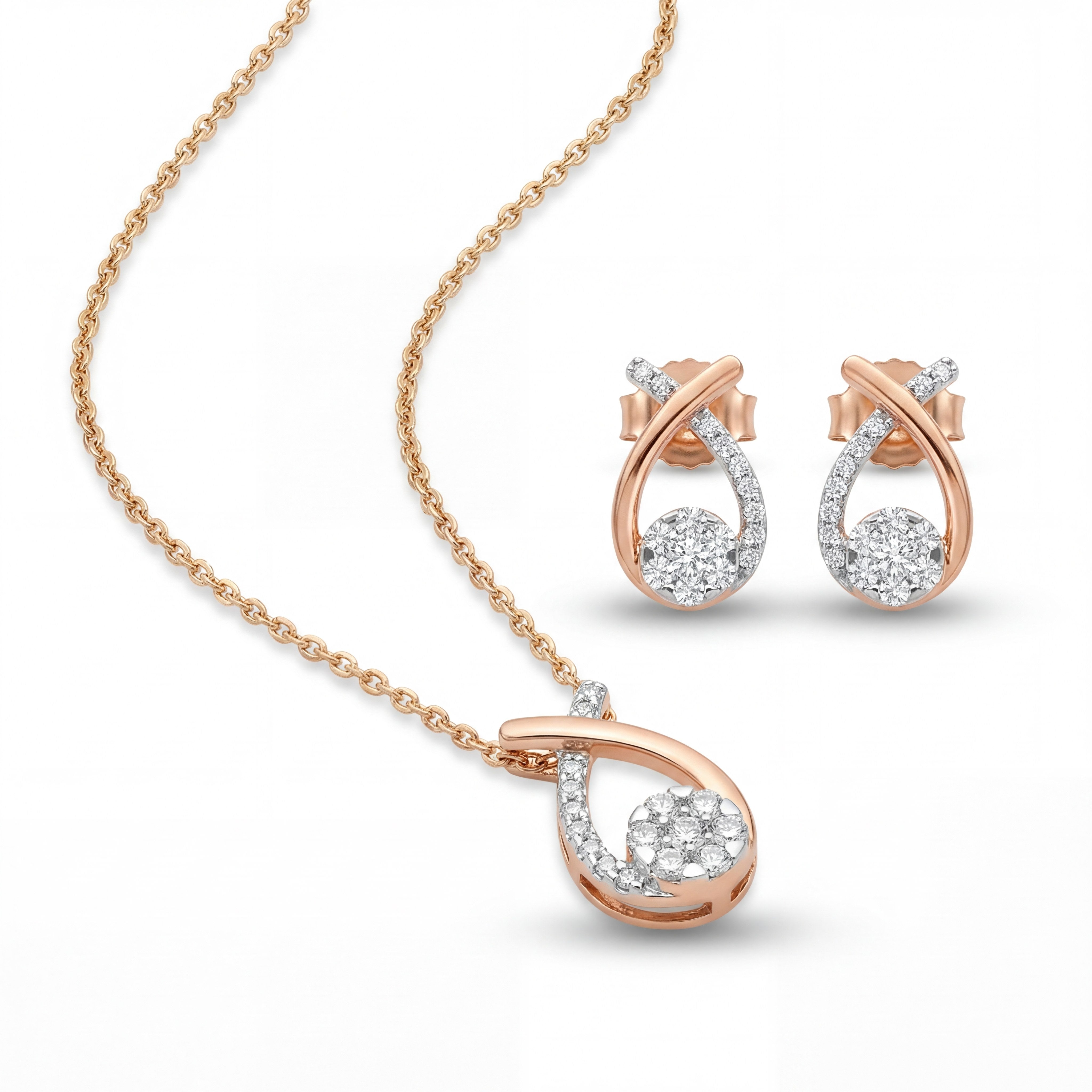 18KT Diamond Pendant Set with Matching Earrings