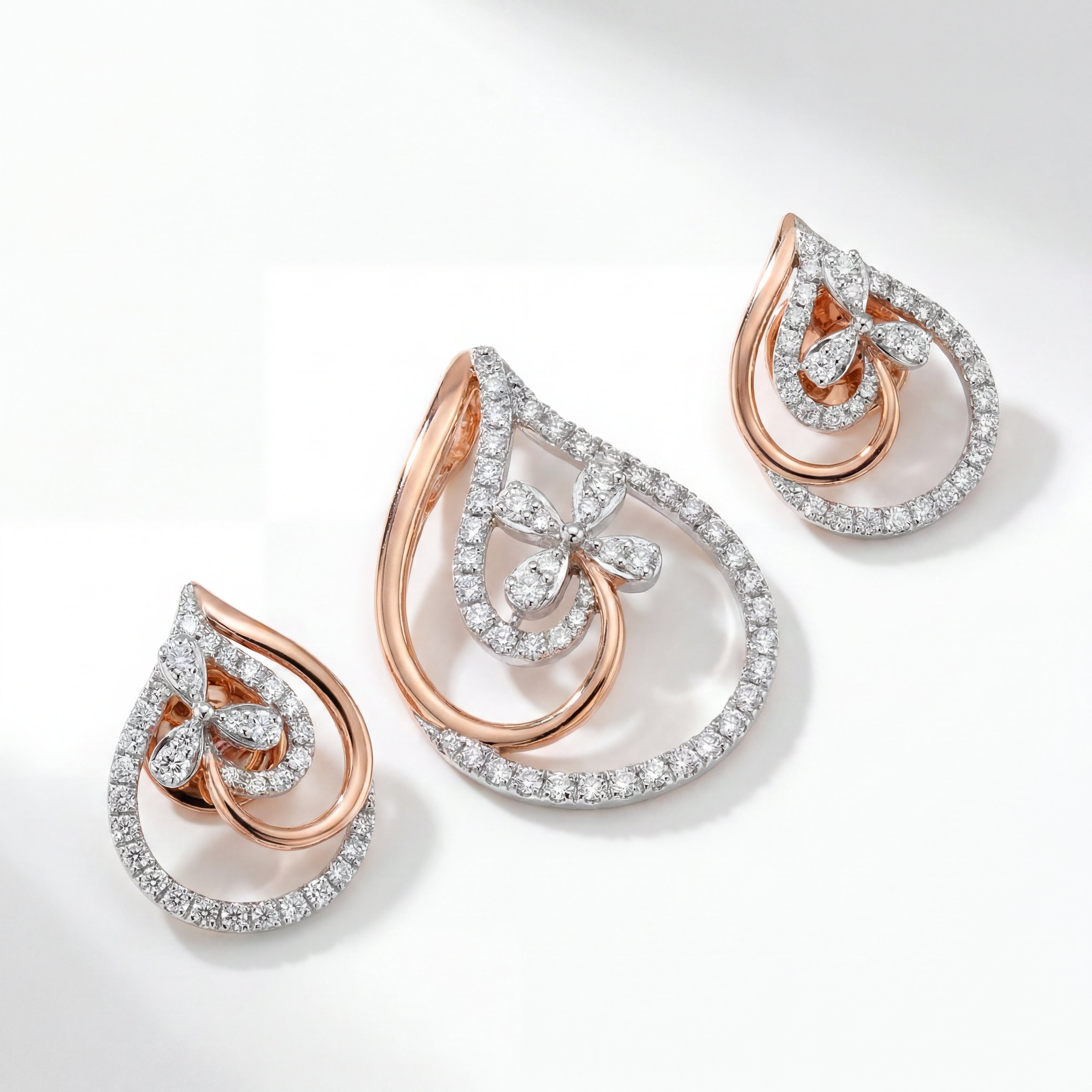 18K Rose Gold Floral Diamond Pendant Set