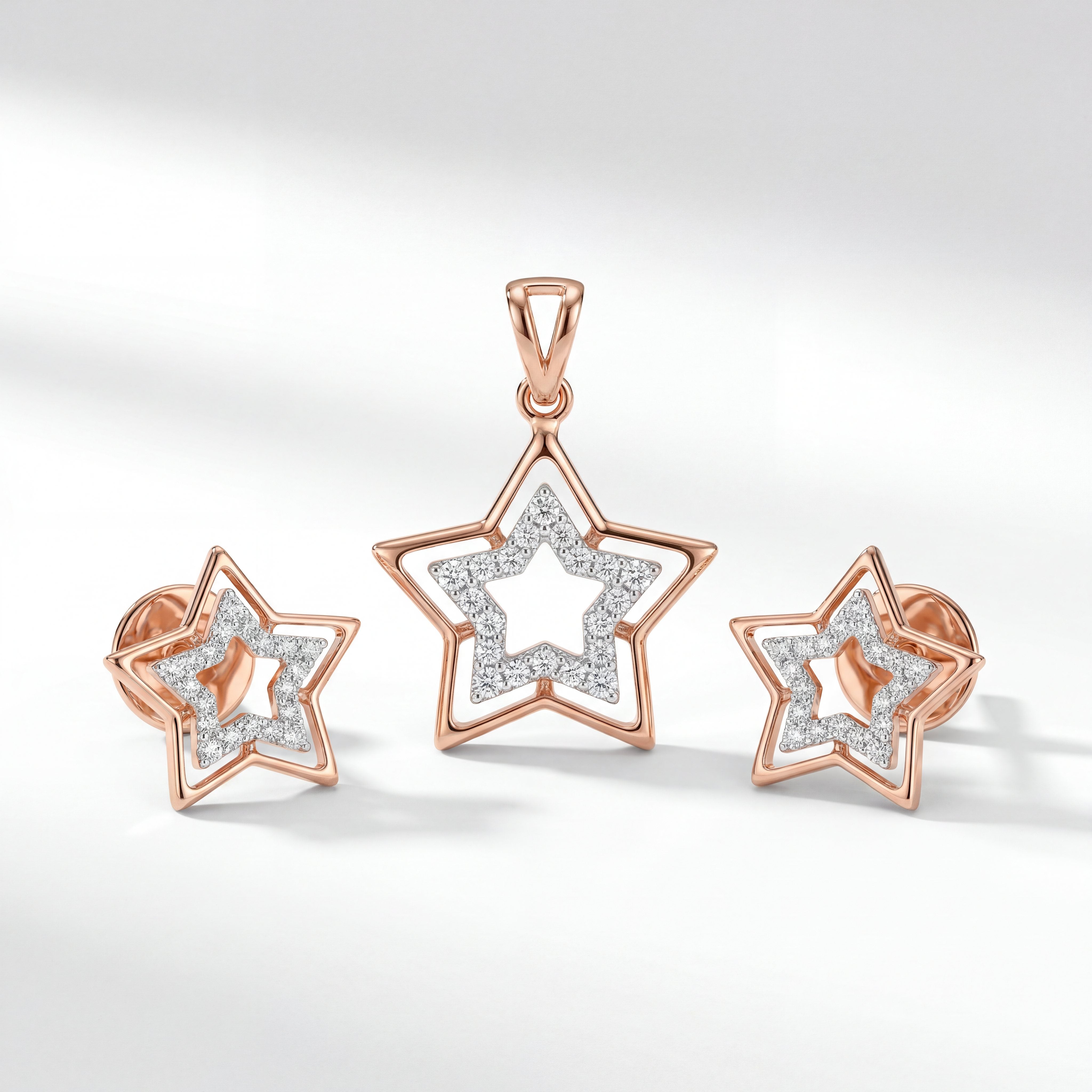 18K Rose Gold Star Diamond Pendant Set