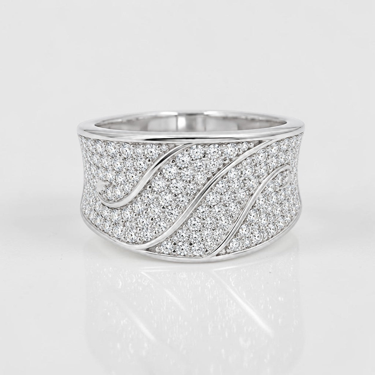 18KT White Gold Infinity Wave Diamond Men's Ring