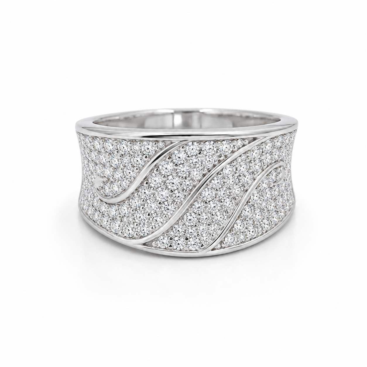 18KT White Gold Infinity Wave Diamond Men's Ring