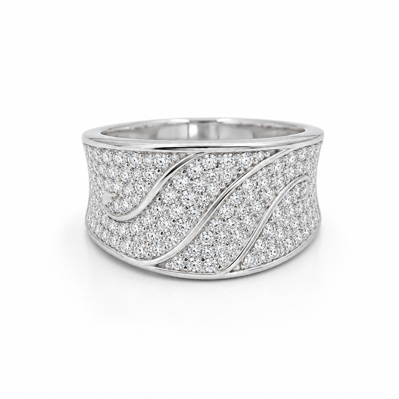 18KT White Gold Infinity Wave Diamond Men's Ring