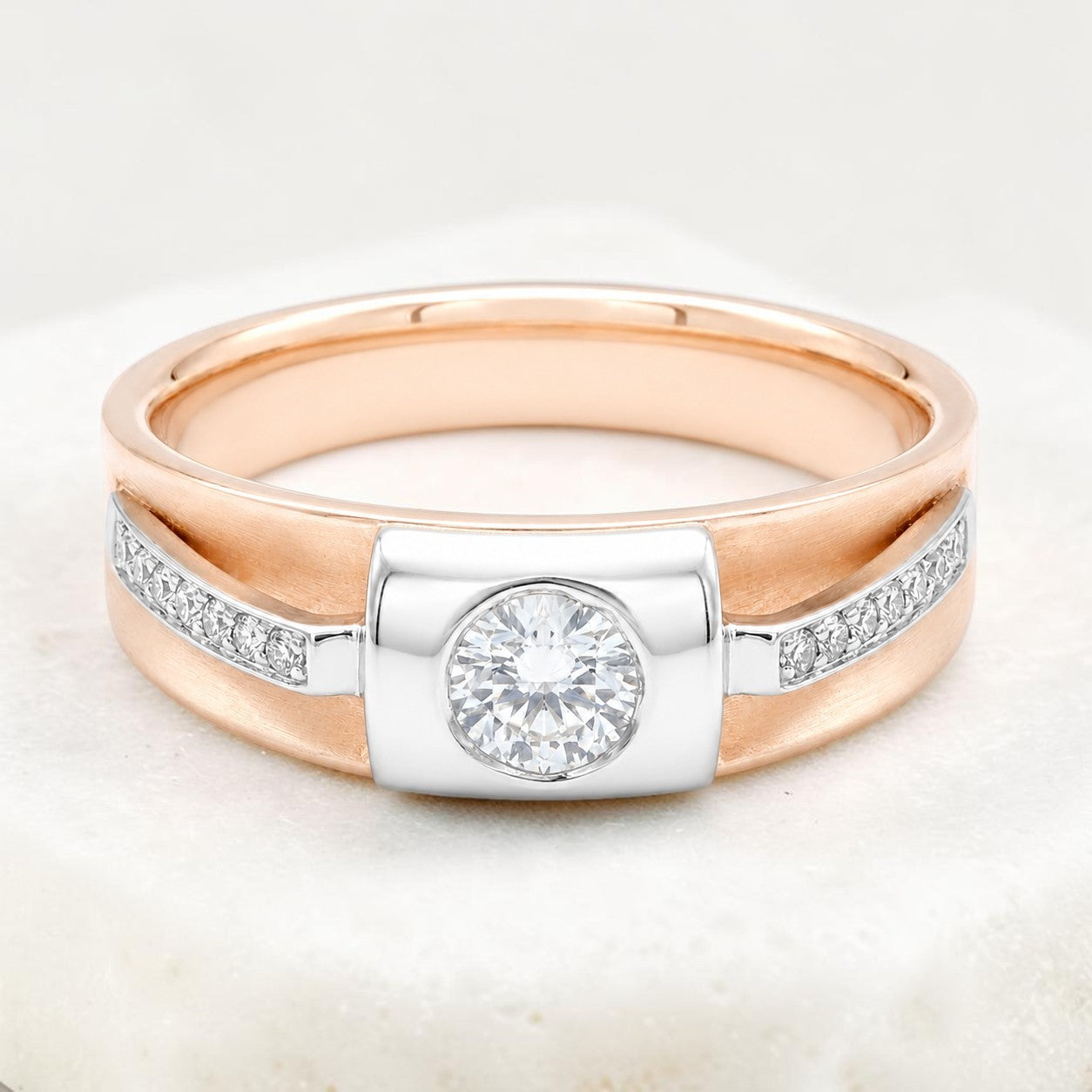 18KT Rose Gold Solitaire Accent Men's Ring