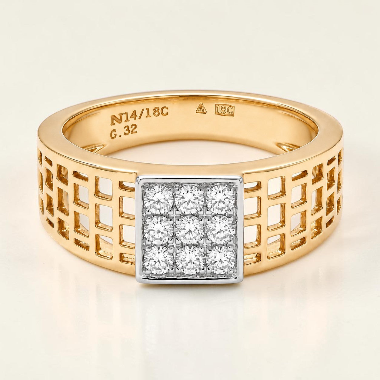 18KT Yellow Gold Gridline Diamond Men's Ring
