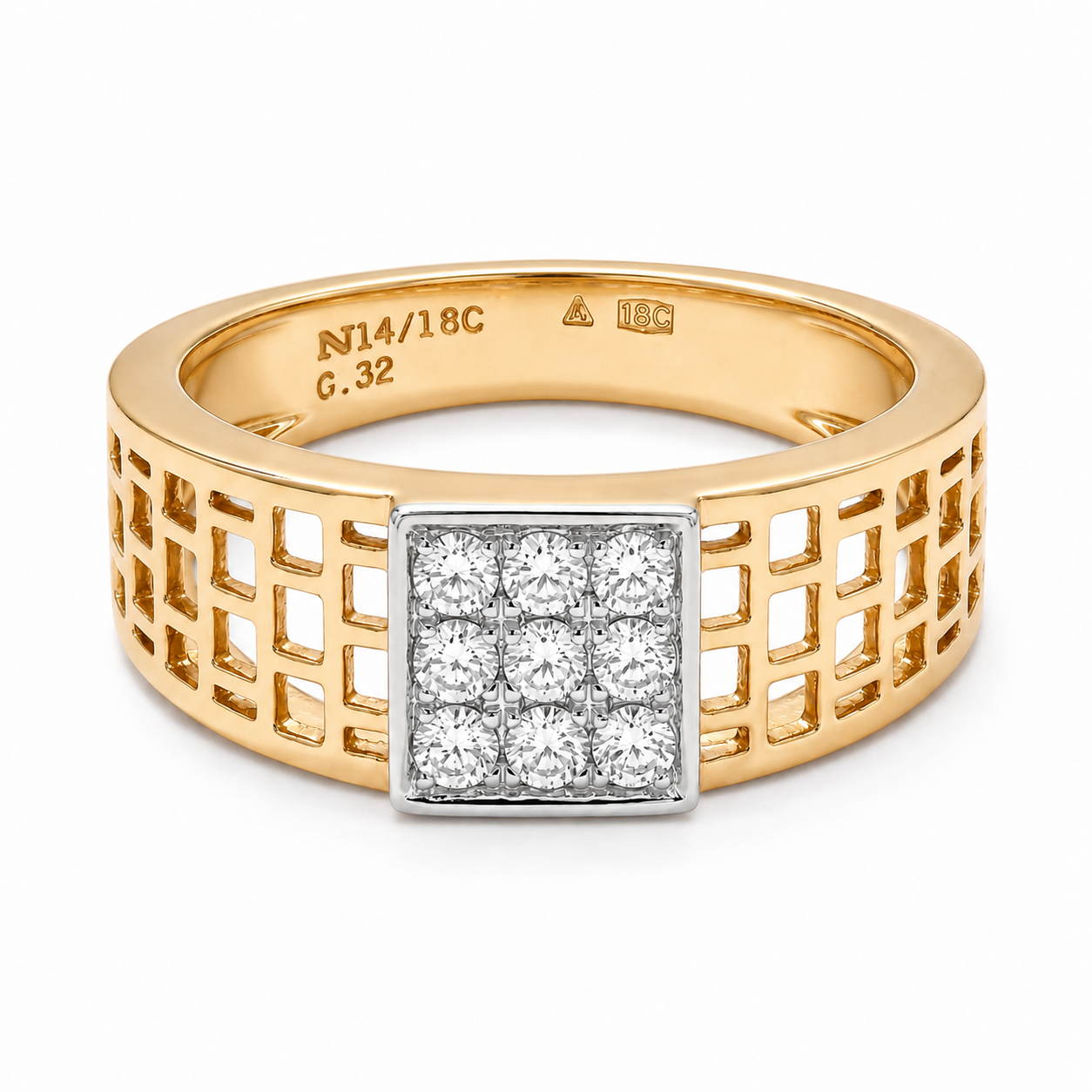 18KT Yellow Gold Gridline Diamond Men's Ring